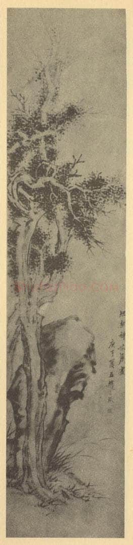 清 赵之琛《柏石图》国画作品