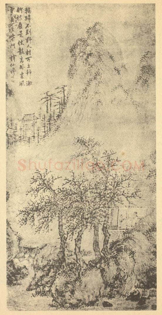 明 谢时臣《柴门高卧图》国画作品