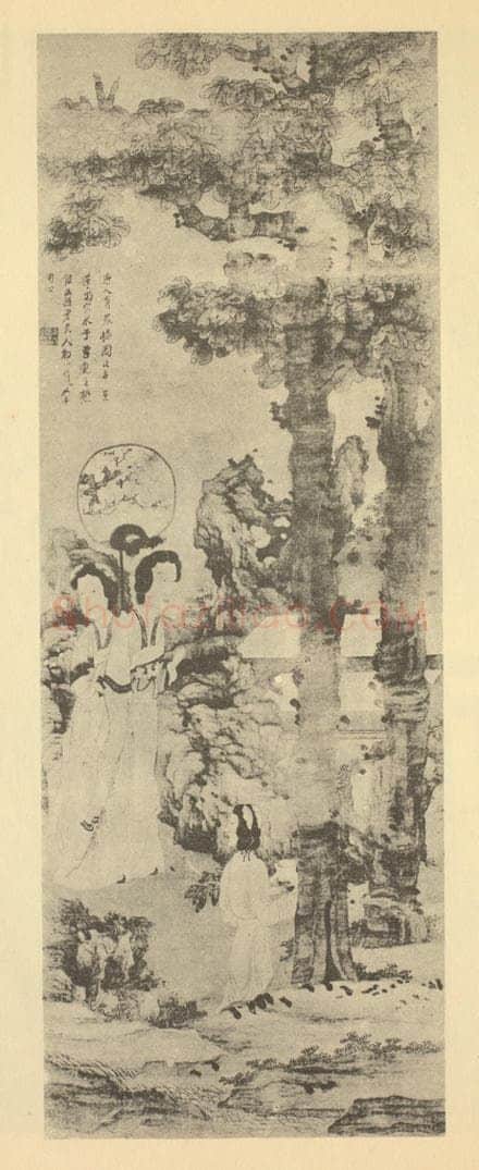 明 陈洪绶《桐阴士女图》国画作品
