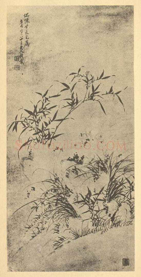 清 钱载《兰竹石》国画作品