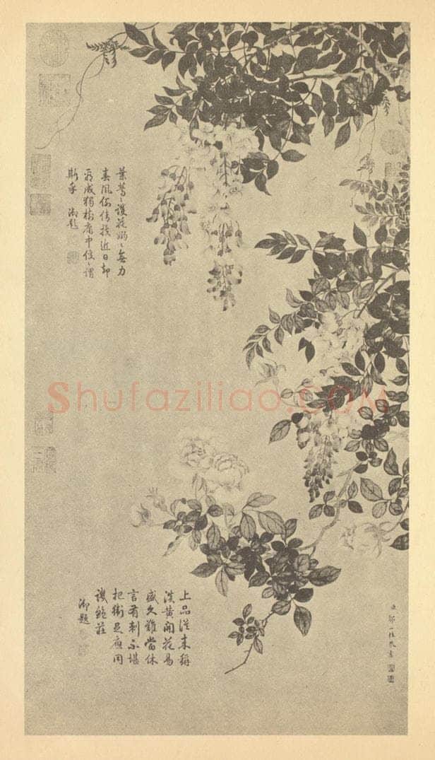 清 邹一桂《蔷薇朱藤》国画作品