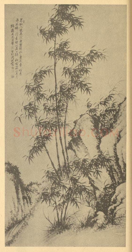 清 周拔《竹石》国画作品