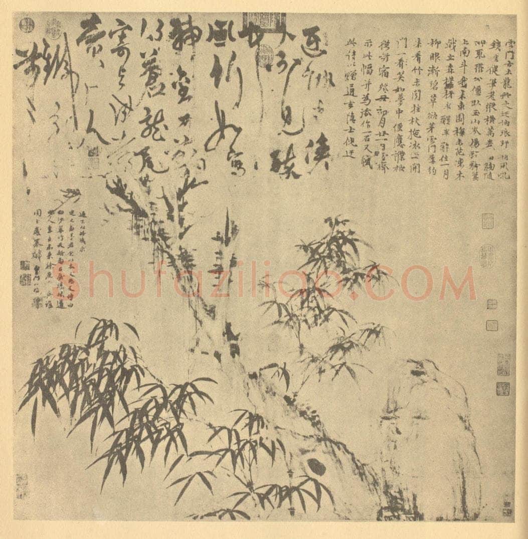 元 倪瓒《枯木竹石》国画作品