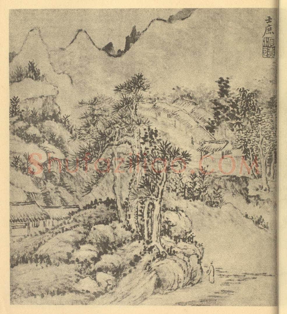 清 方士庶《山水图（六）》国画作品