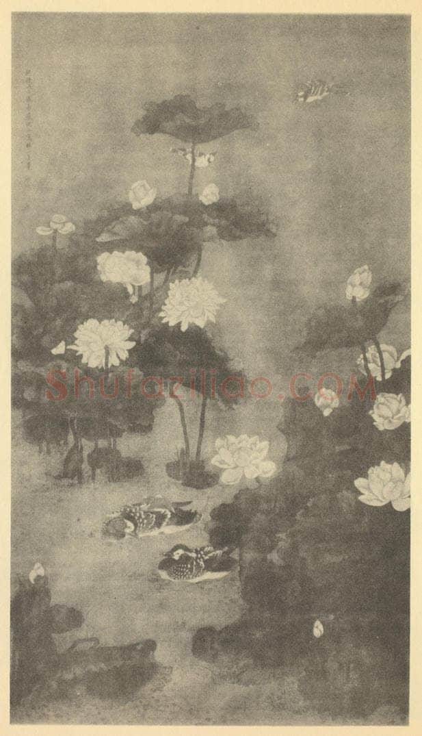 清 沈铨《荷池鸂鶒图》国画作品