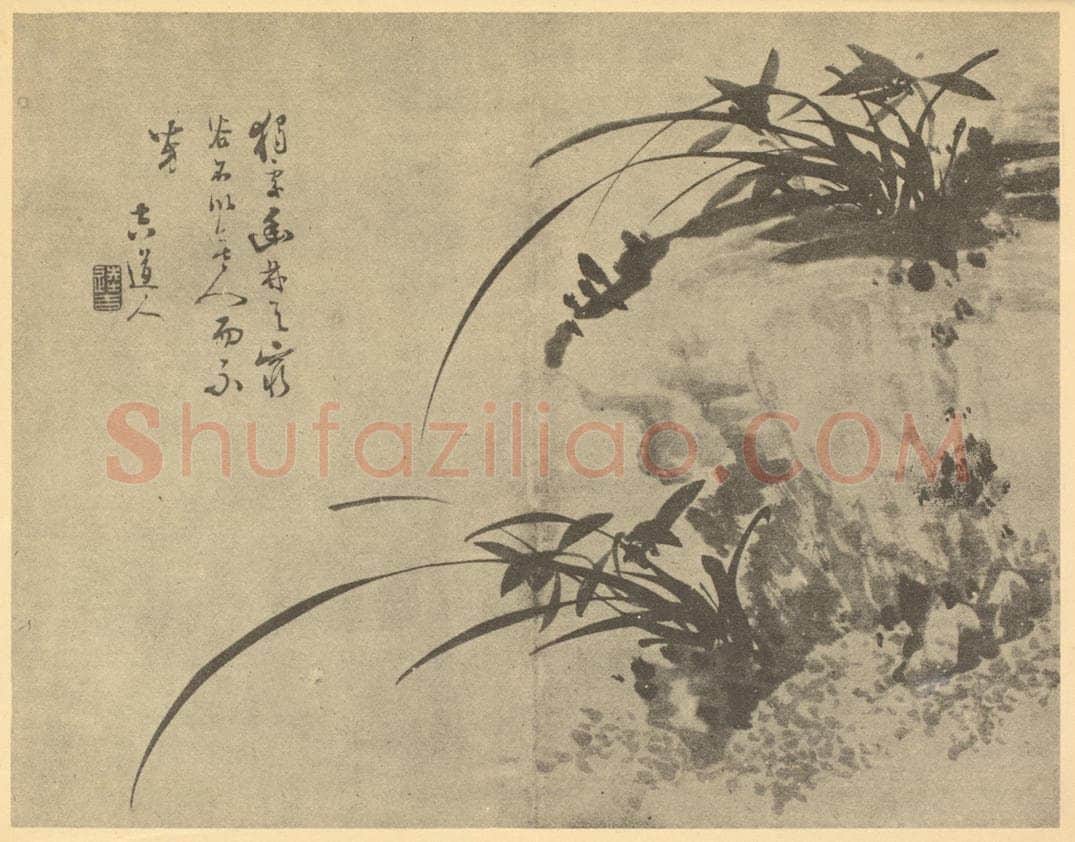 清 陈逵《兰石》国画作品