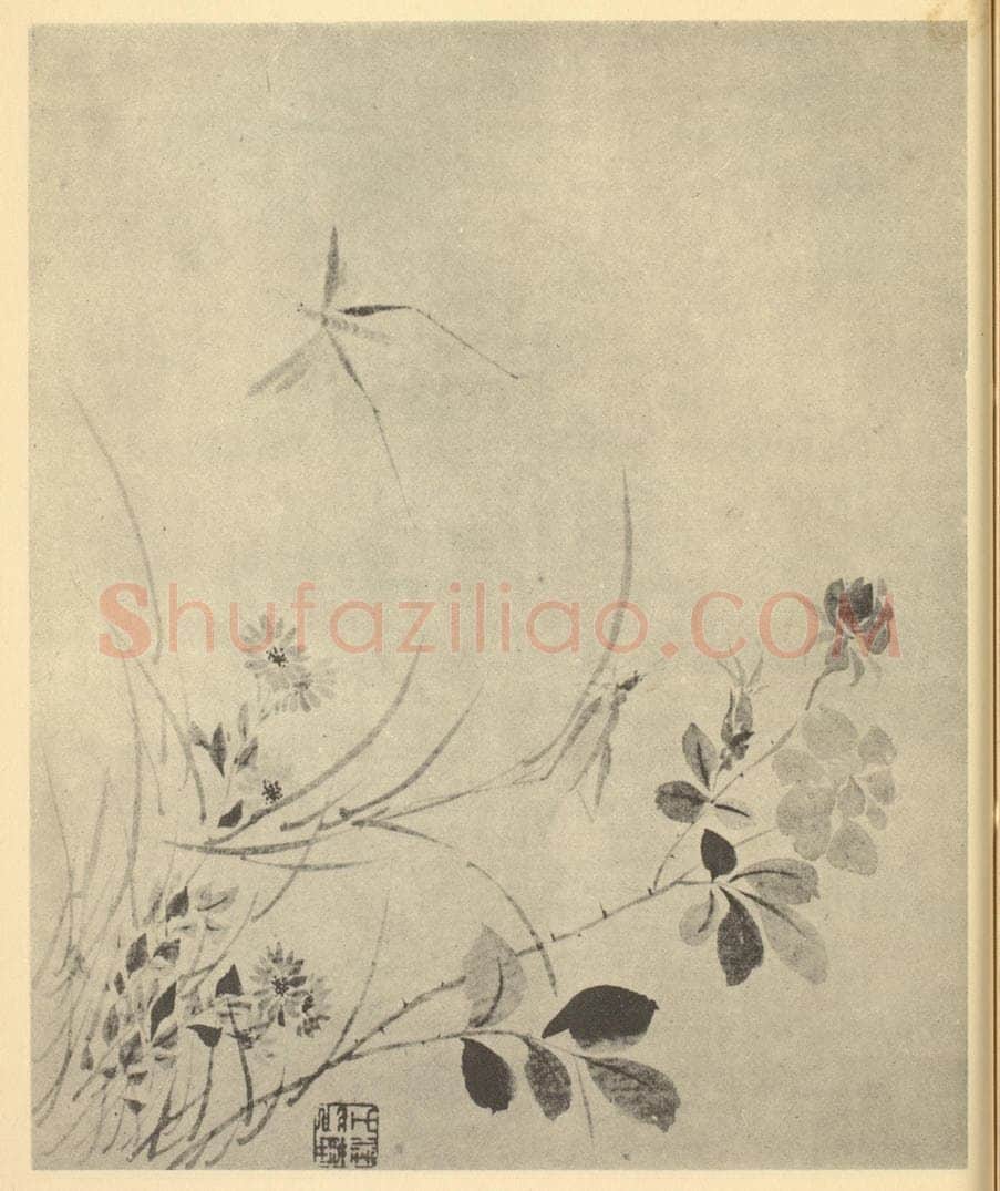 清 汪恭《矾螽图》国画作品