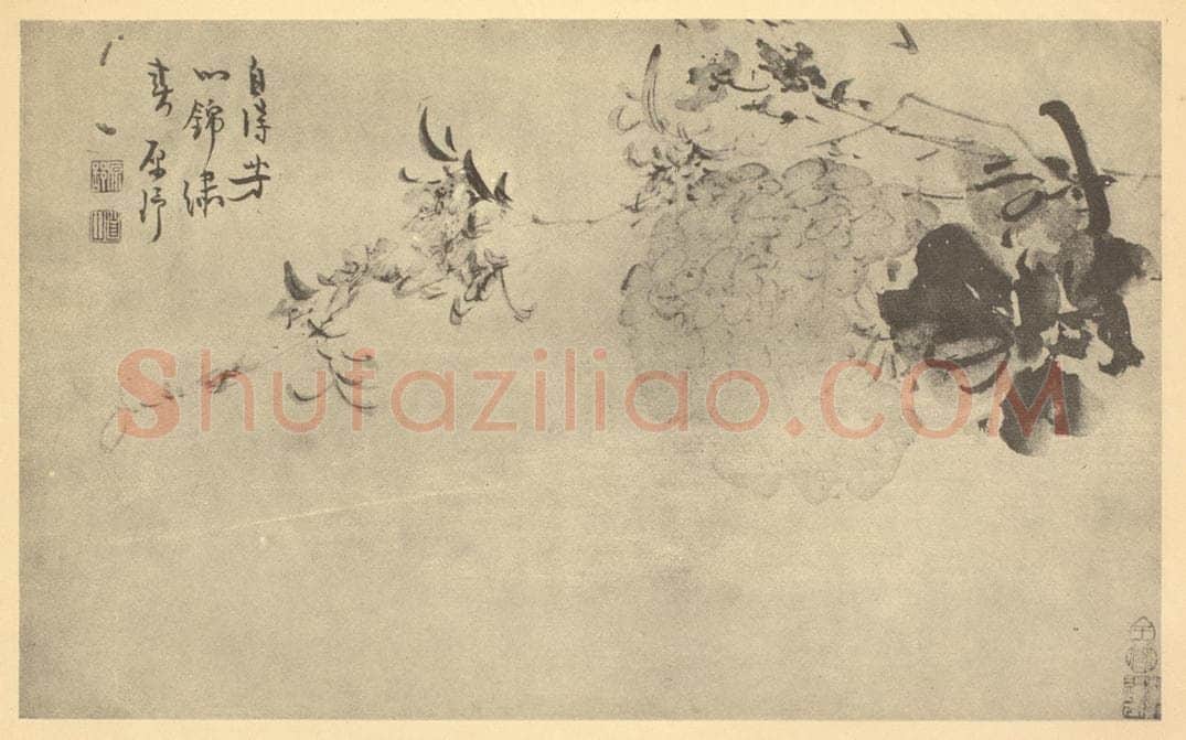 清 陈舒《桃花绣球》国画作品