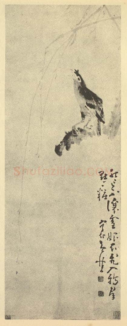 清 黄慎《疎柳鸜鹆图》国画作品