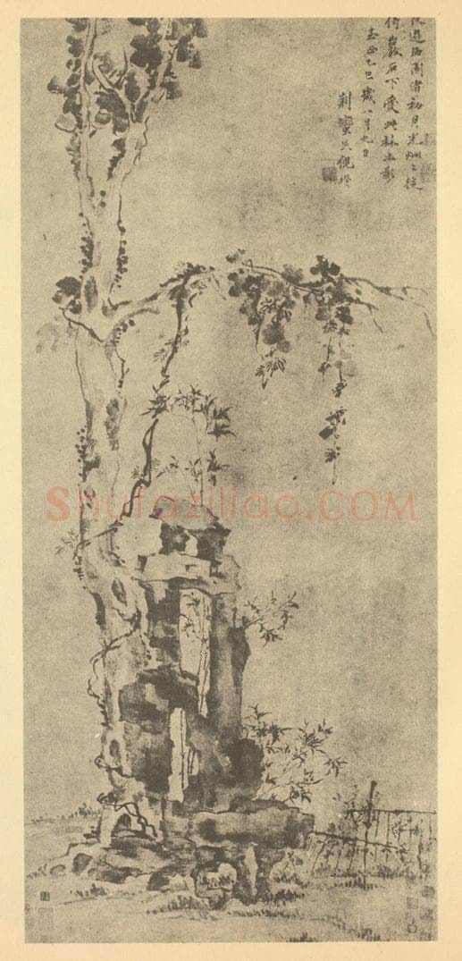 元 倪瓒《树石图》国画作品