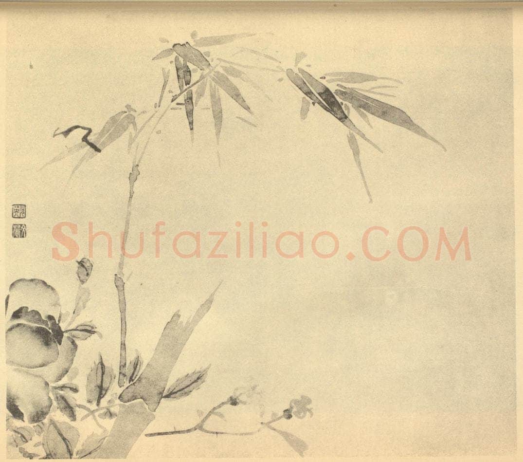 清 尤英《蔷薇竹》国画作品