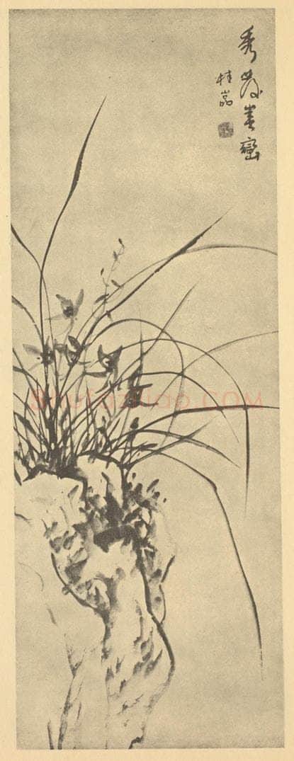 清 张赐宁《兰石》国画作品