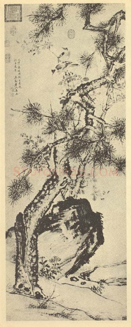 明 吴令《棠上白头图》国画作品