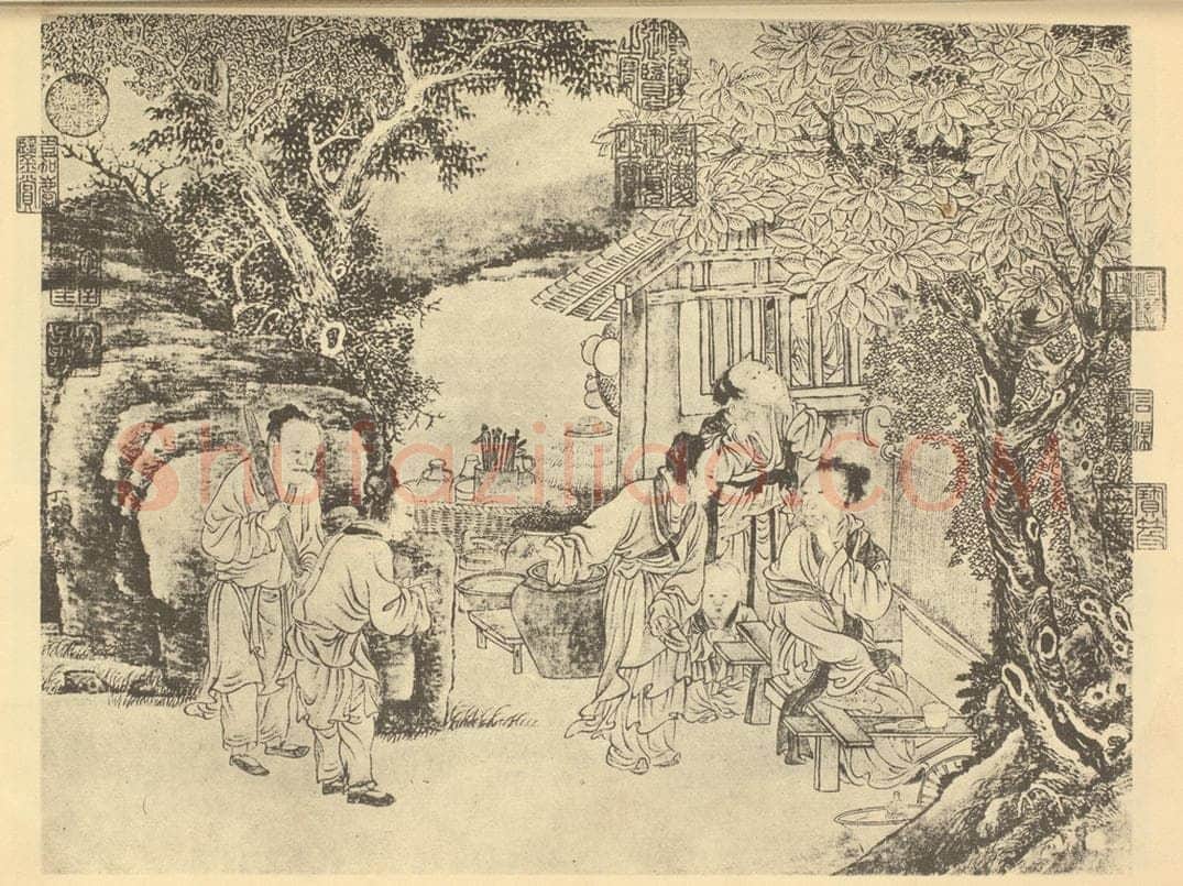 明 丁云鹏《曾母囓指图》国画作品