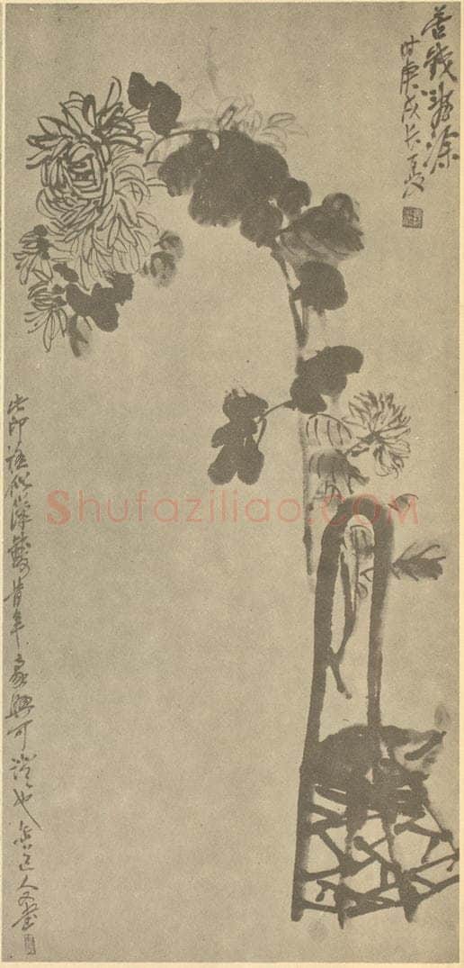 清 吴昌硕《菊(镫)》国画作品