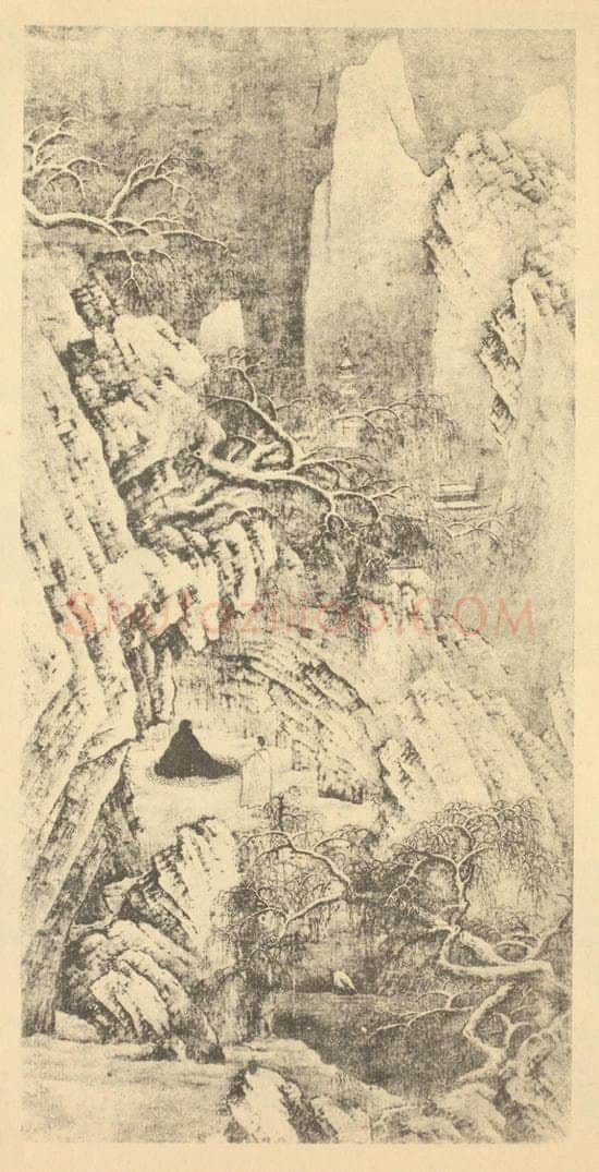 元 元人《达磨面壁图》国画作品