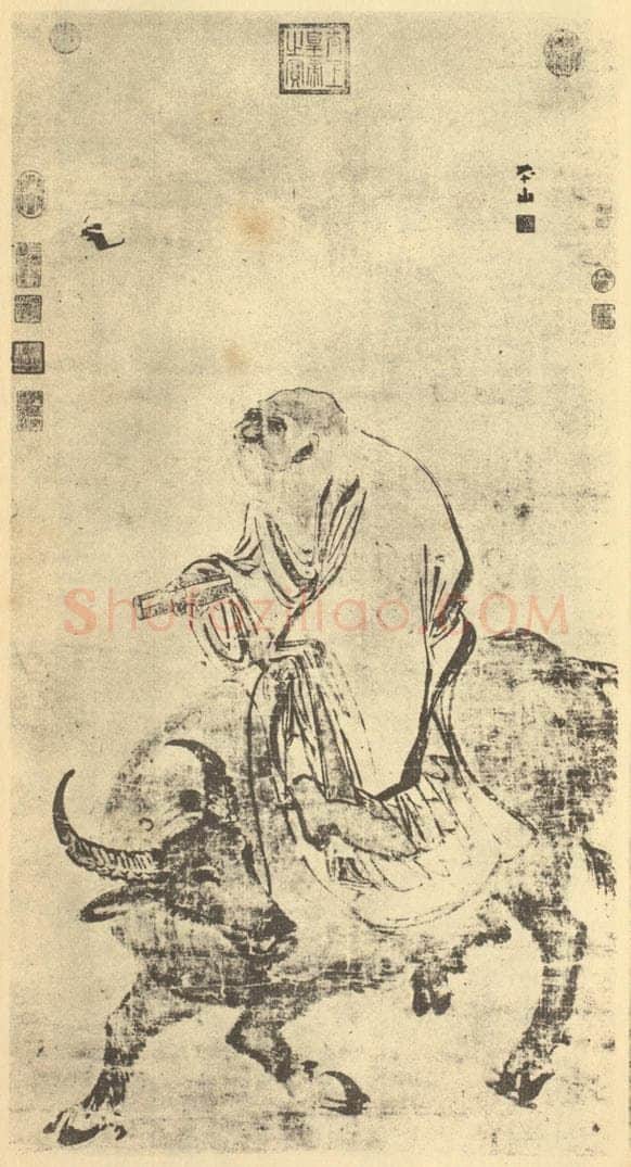 明 张路《老子骑牛图》国画作品