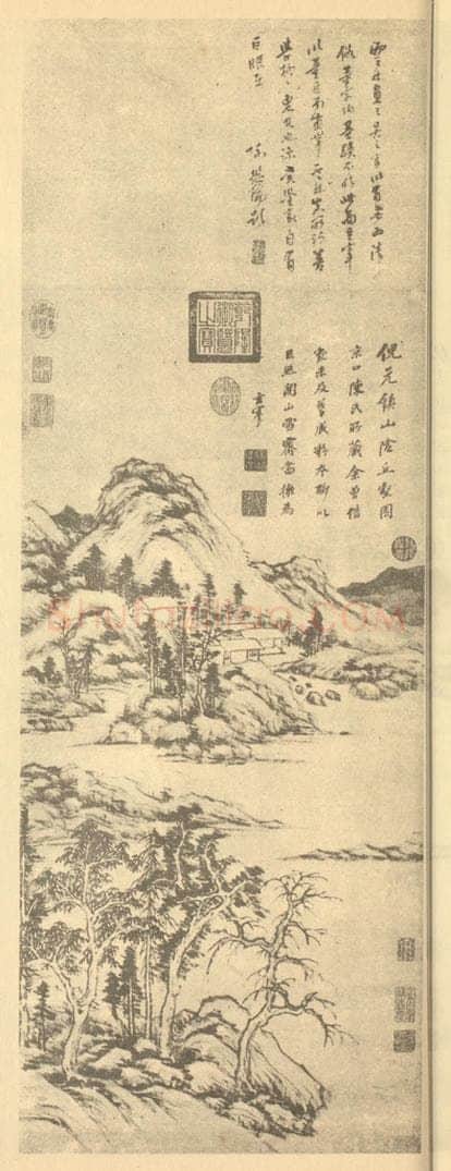 明 董其昌《仿倪瓒山阴丘壑图》国画作品