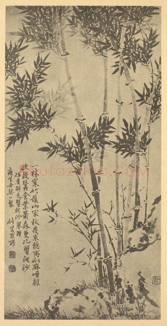 清 罗聘《竹石》国画作品