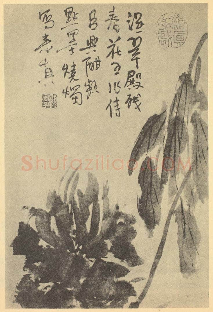 清 颠道人《牡丹》国画作品