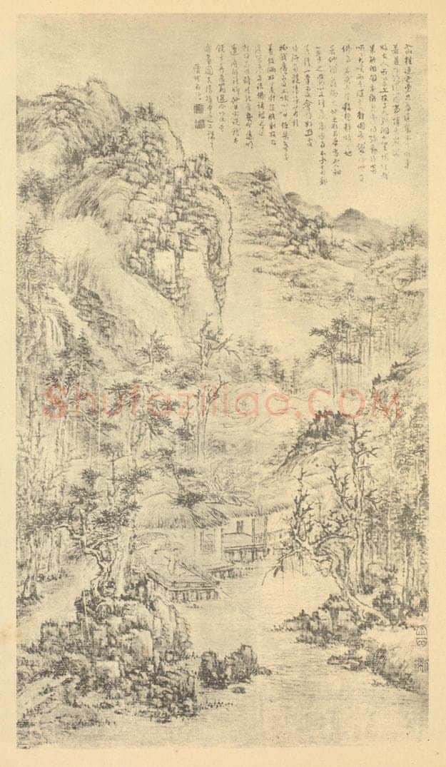 清 髡残《山水轴(四)》国画作品