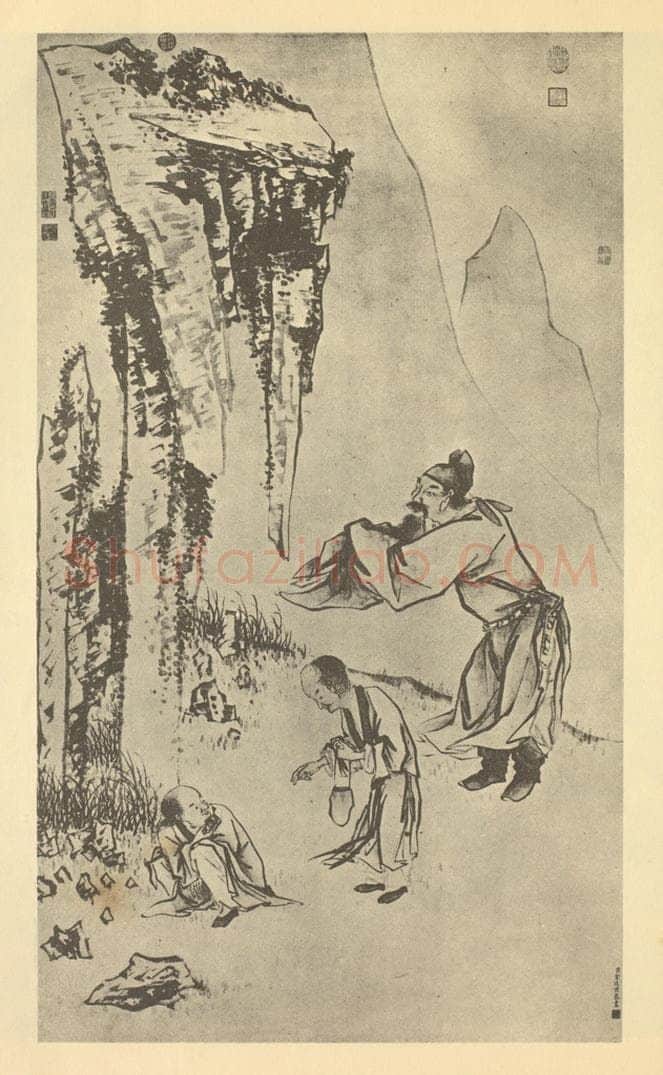 清 金廷标《拜石图》国画作品