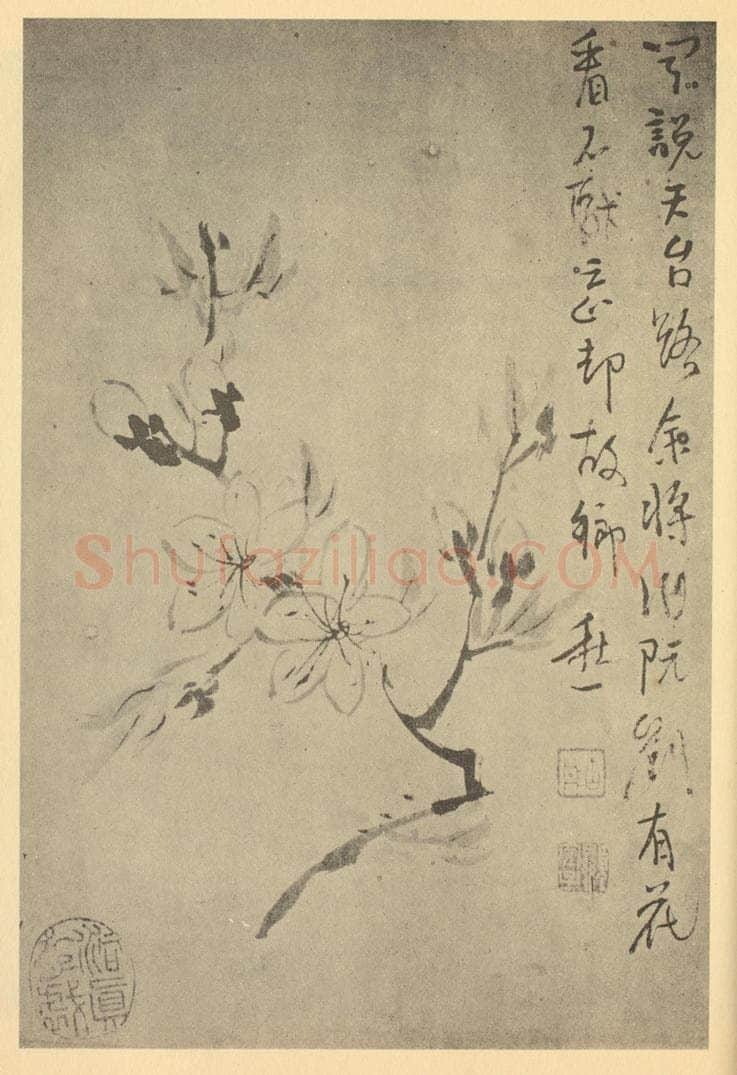 清 颠道人《桃花》国画作品