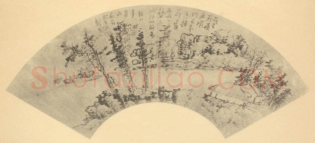 清 龚贤《山水扇面图(二)》国画作品