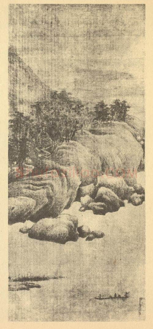 宋 巨然《墨笔山水》国画作品