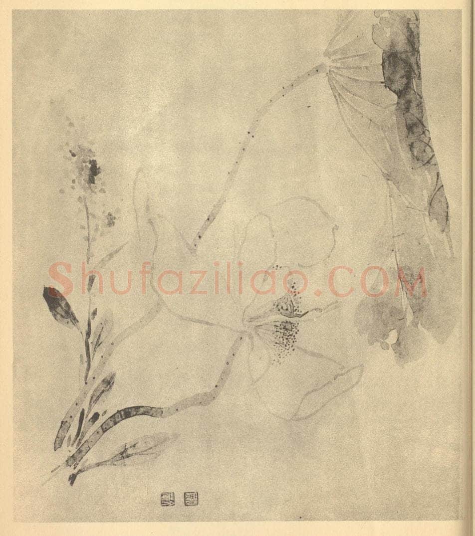 清 尤英《荷花图》国画作品