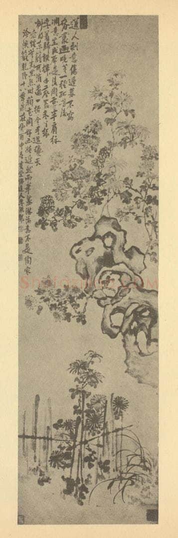 清 李鳝《菊石》国画作品