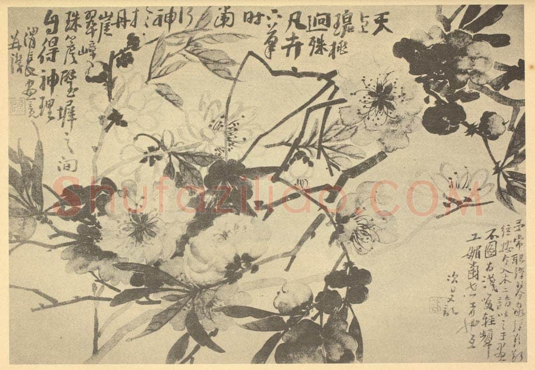 清 任熊《桃花》国画作品