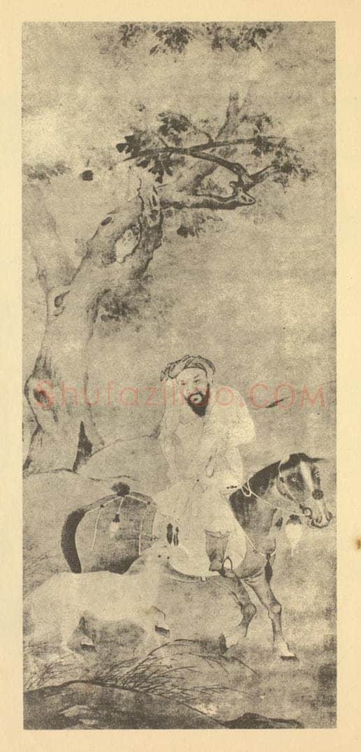 元 元人《跨马拏羊图》国画作品