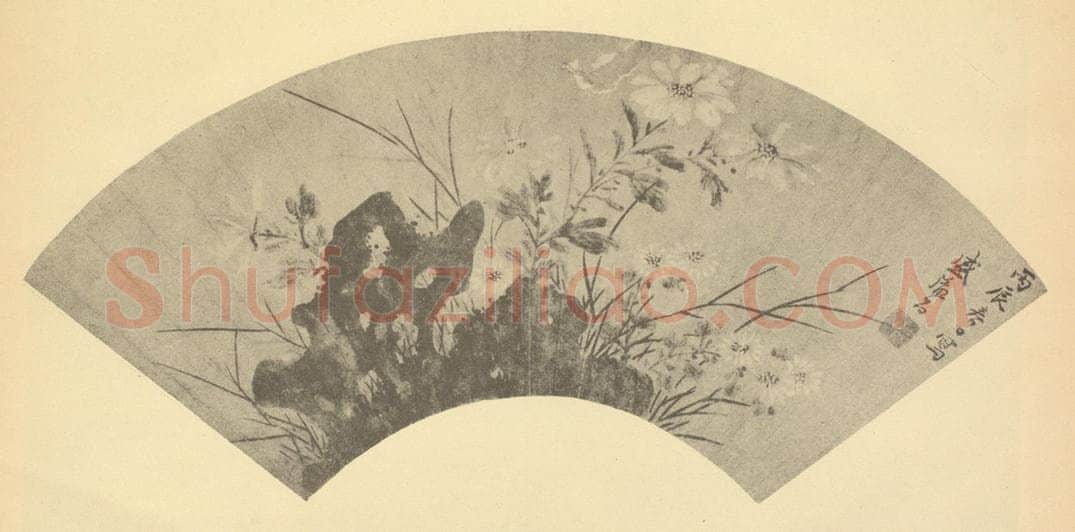 清 盛胤昌《菊石》国画作品