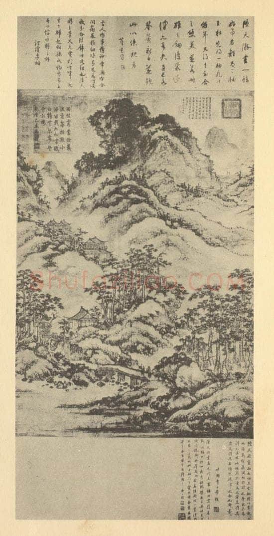 元 陆广《山水轴（一）》国画作品