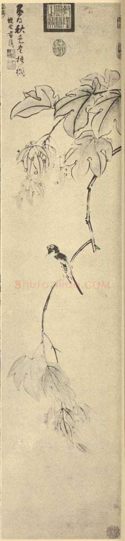 明 蓝瑛《秋老梧桐图》国画作品