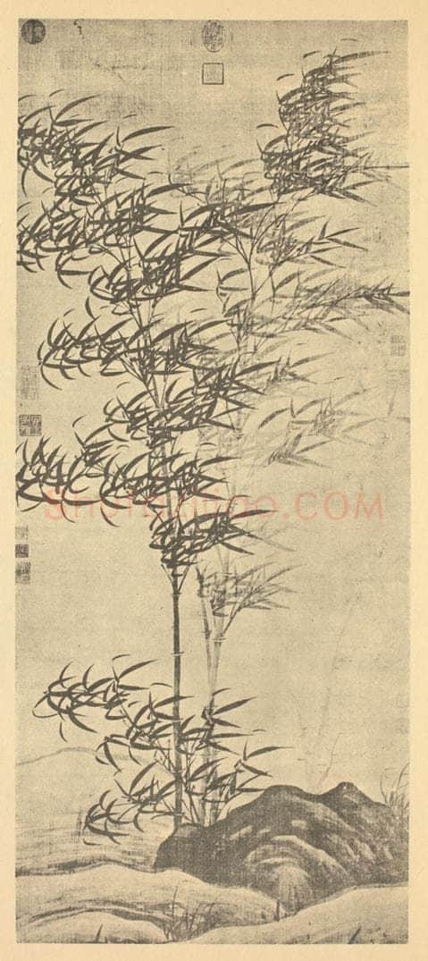 元 顾安《竹石》国画作品