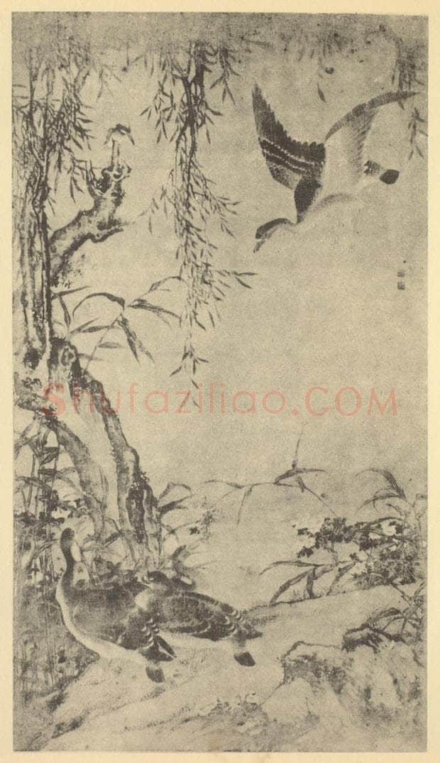 清 沈铨《秋塘芦雁图》国画作品