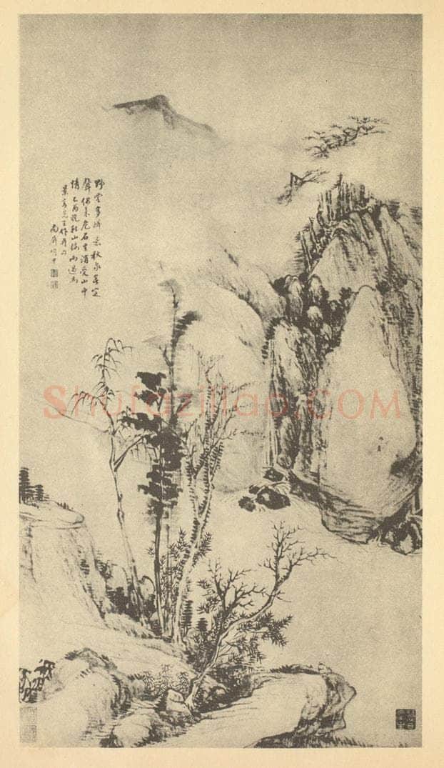 清 明中《山水轴》国画作品