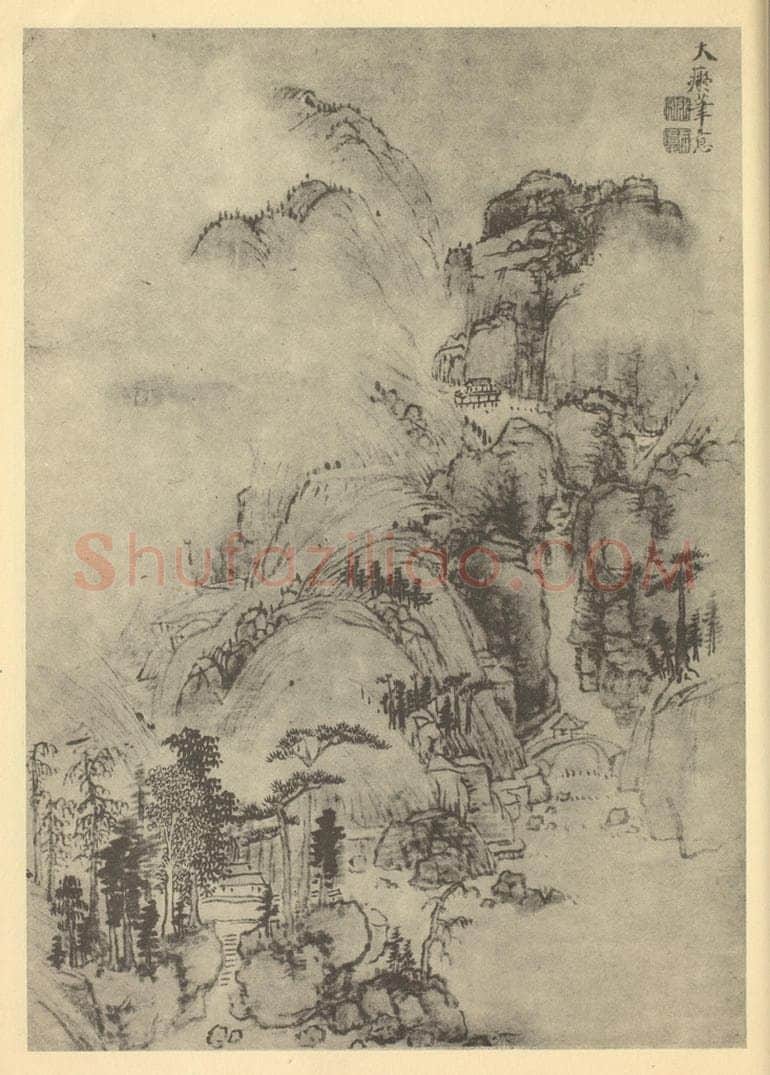 明 张宏《山水图(七)》国画作品