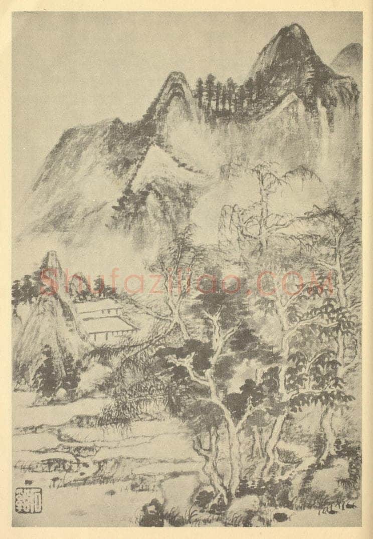 清 髡残《山水图(四)》国画作品