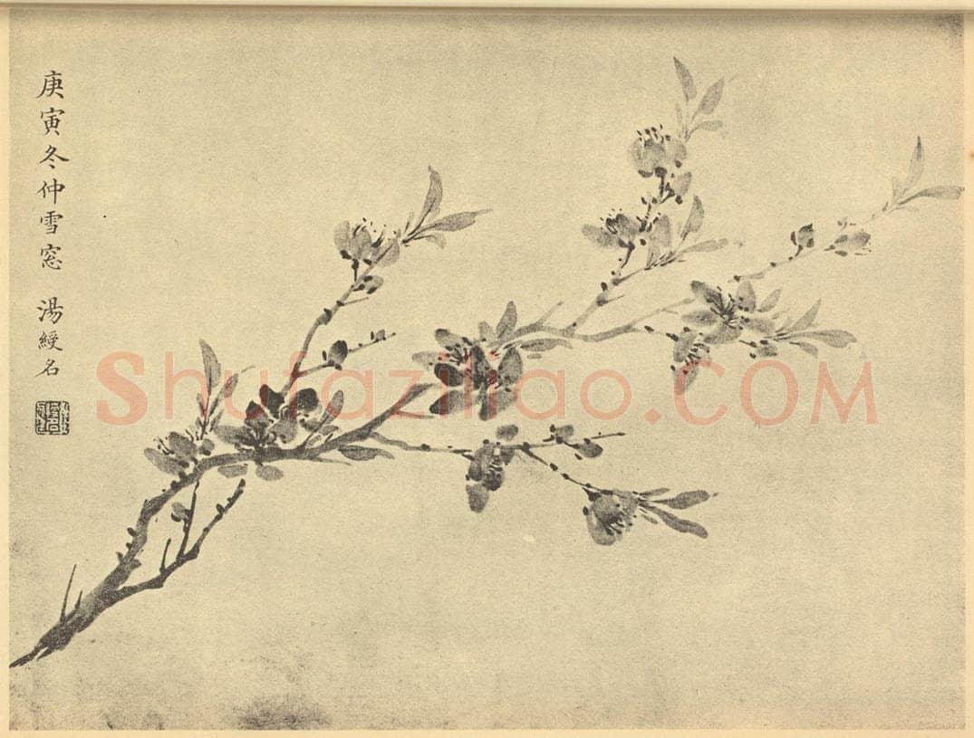 清 汤绶名《桃花》国画作品