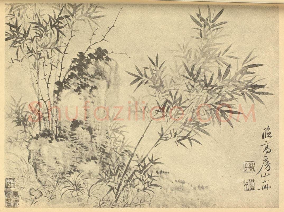 清 恽寿平《竹石》国画作品
