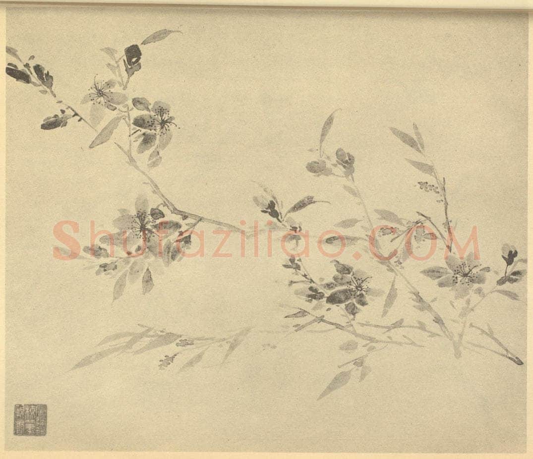 清 尤英《桃花》国画作品