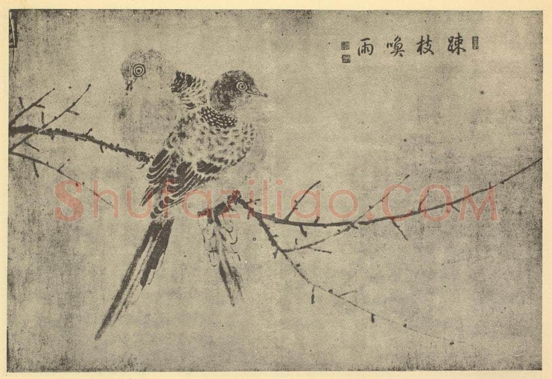 宋·辽 宋人《疎枝唤雨》国画作品