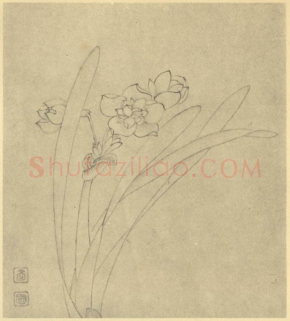 清 吴彦国《水仙》国画作品