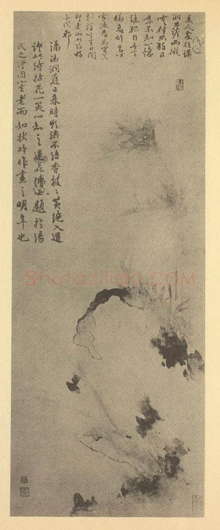 清 净莲《竹石》国画作品