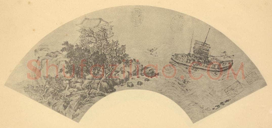 明 周臣《山水扇面图（三）》国画作品