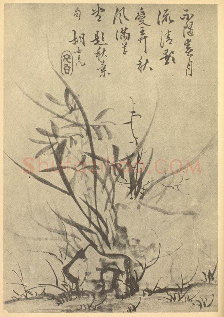 清 胡士昆《兰石》国画作品