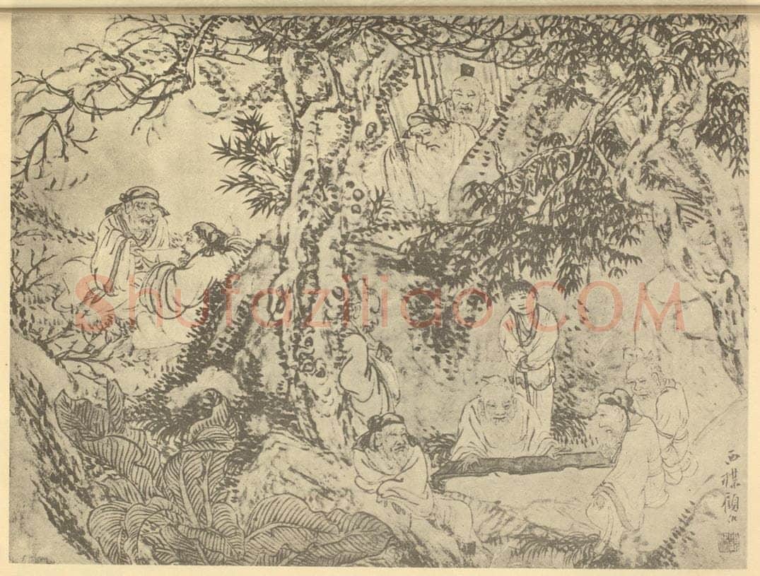 清 顾洛《香山九老图》国画作品